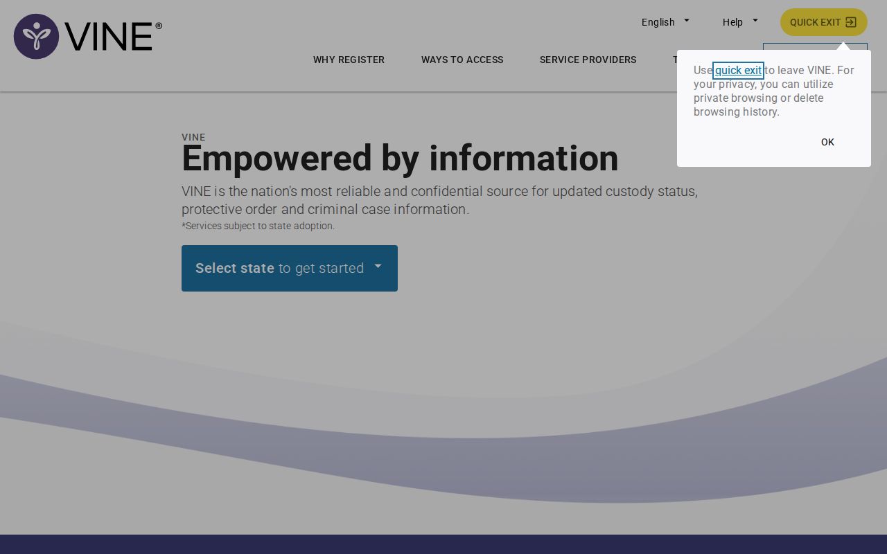 VINELink custody search and notification registration interface