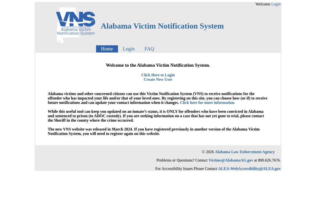 Alabama Victim Notification System convicted-offender scope notice
